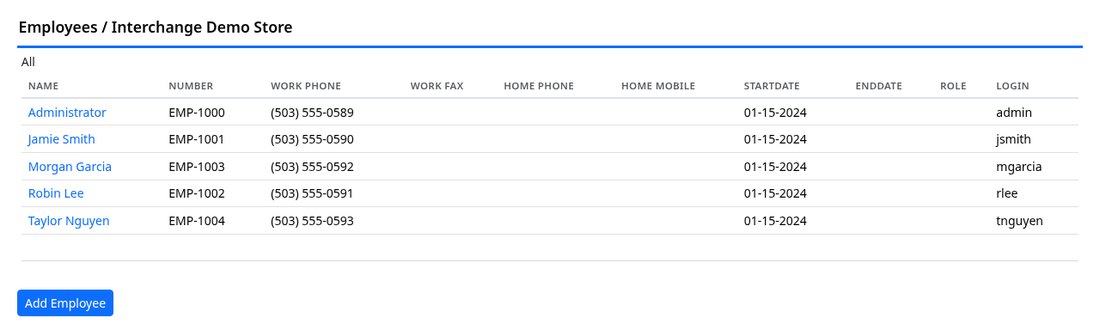 Employee list with numbers and start dates