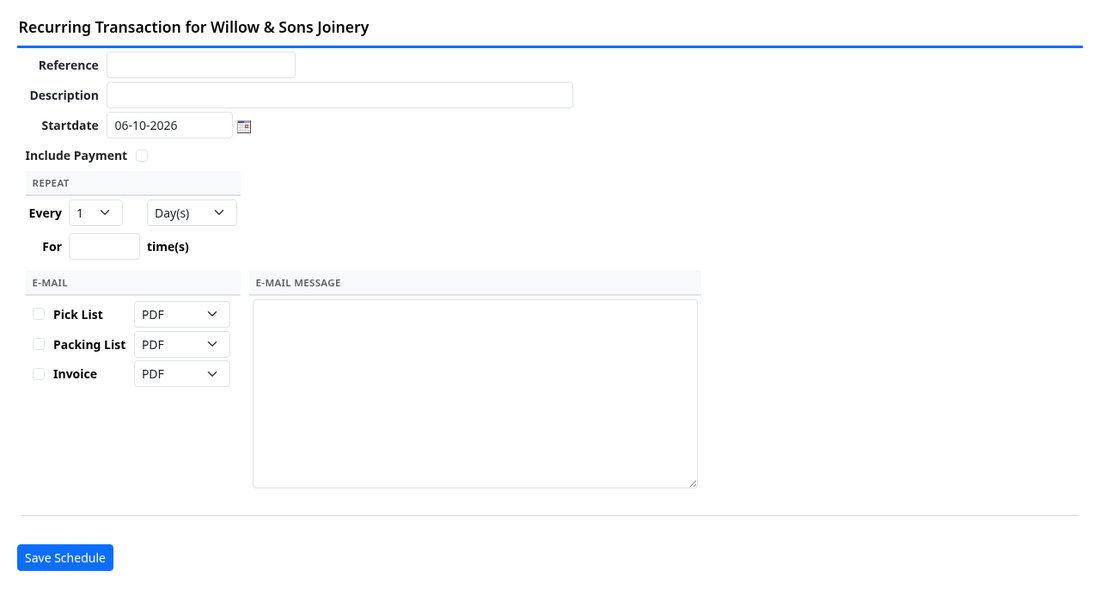 The schedule form on an invoice