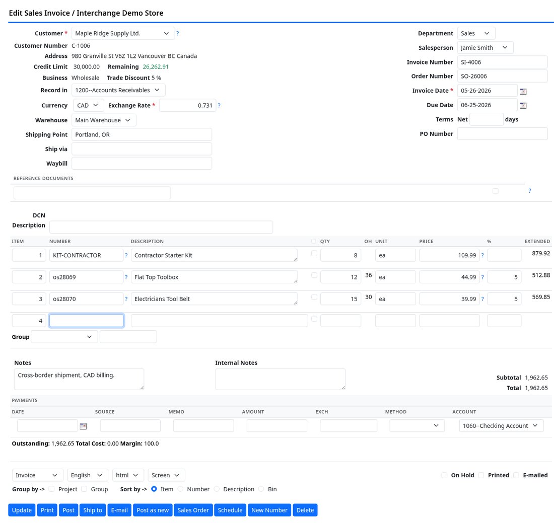 The invoice a schedule repeats, showing the Schedule button