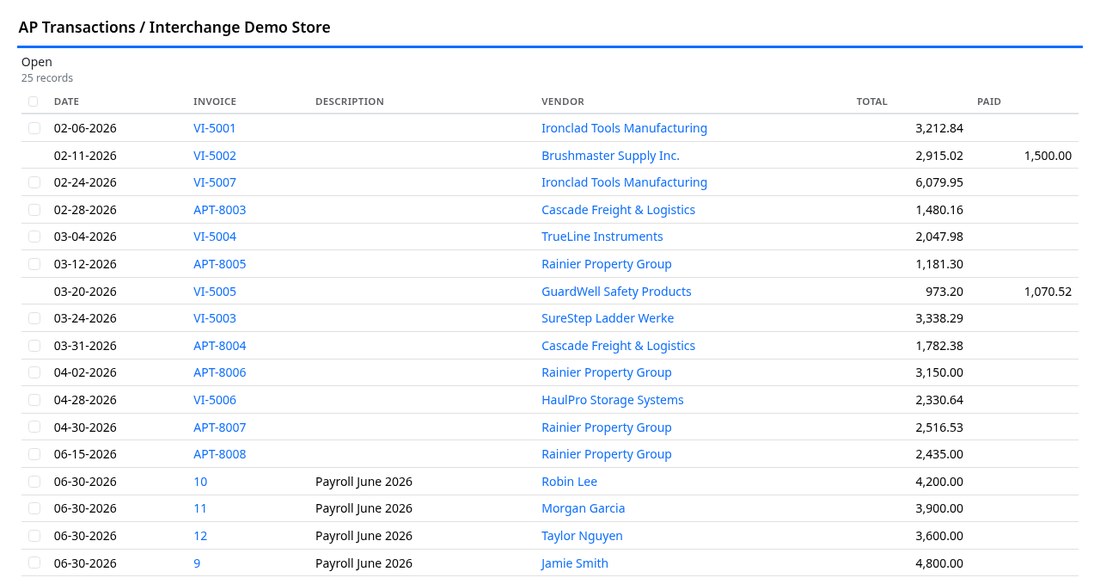 AP transactions report