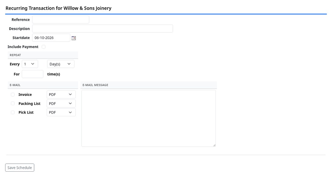The schedule form on an invoice