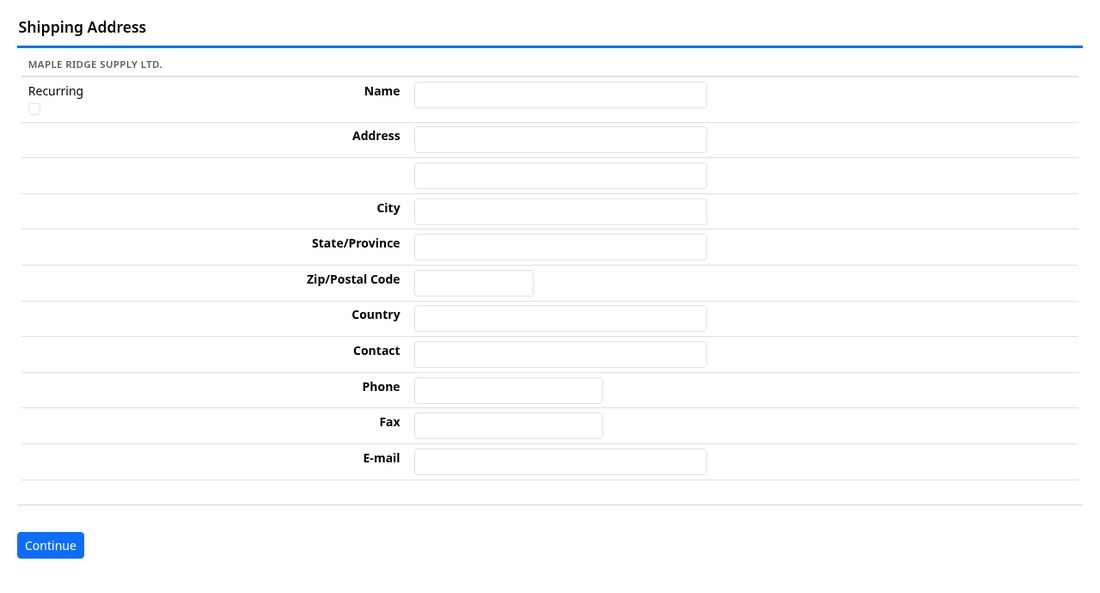 The ship-to address screen for an invoice