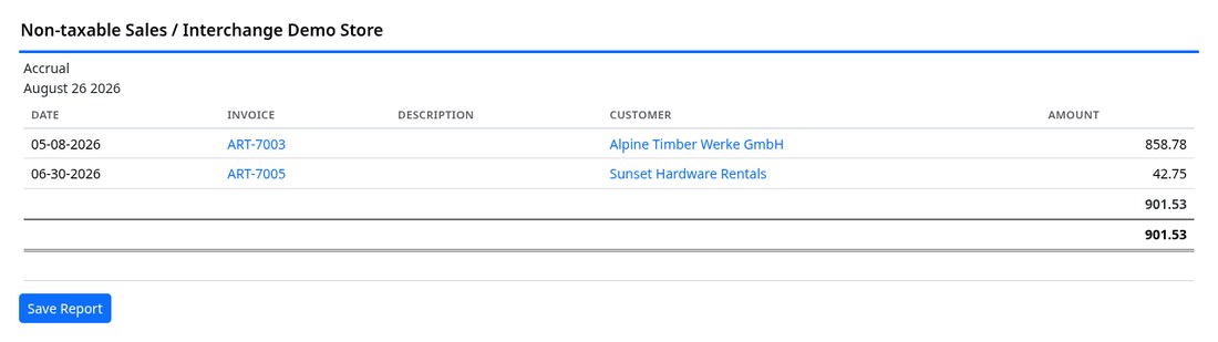 Non-taxable sales report