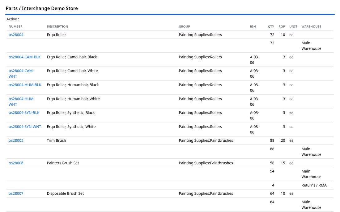 Parts report with chosen columns