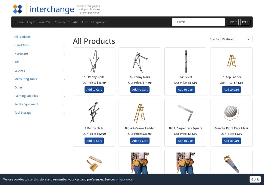 The storefront product listing with prices