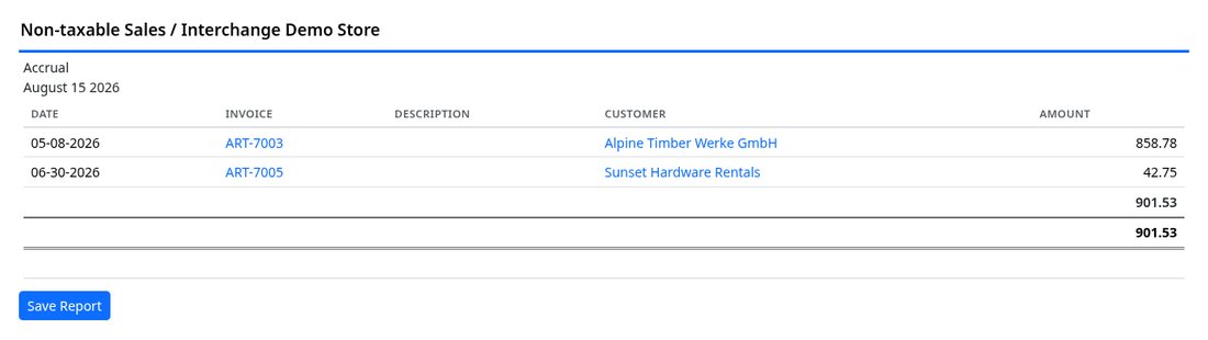 Non-taxable sales report